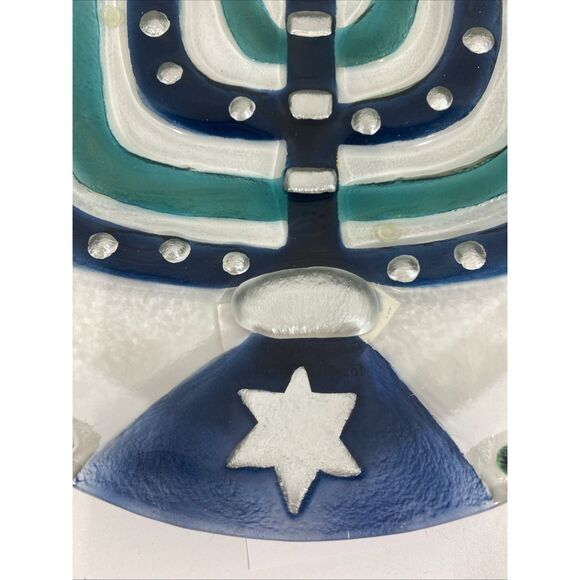 Lori Siebert For Silvestri Fused Glass Menorah Hanukkah Plate New In Box - Picture 6 of 11